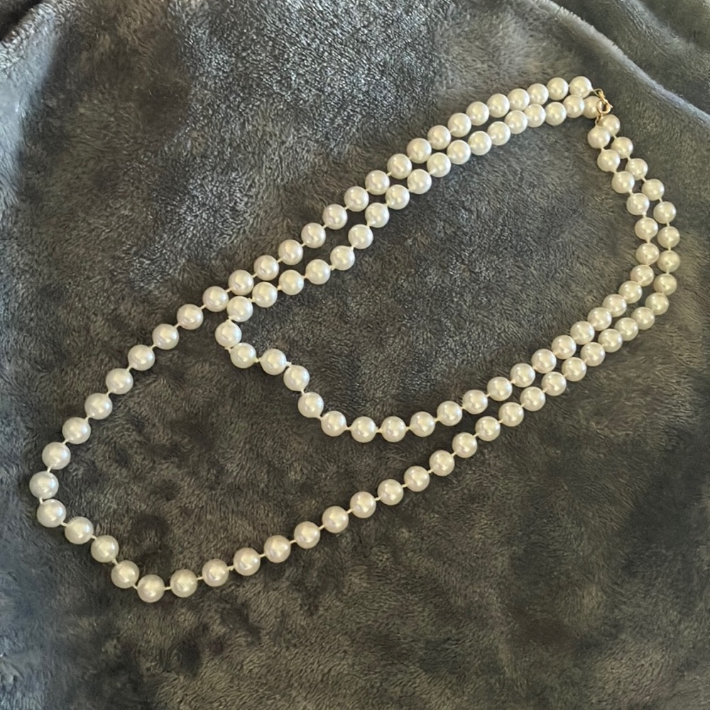 Elegant White Pearl Necklace Long Strand